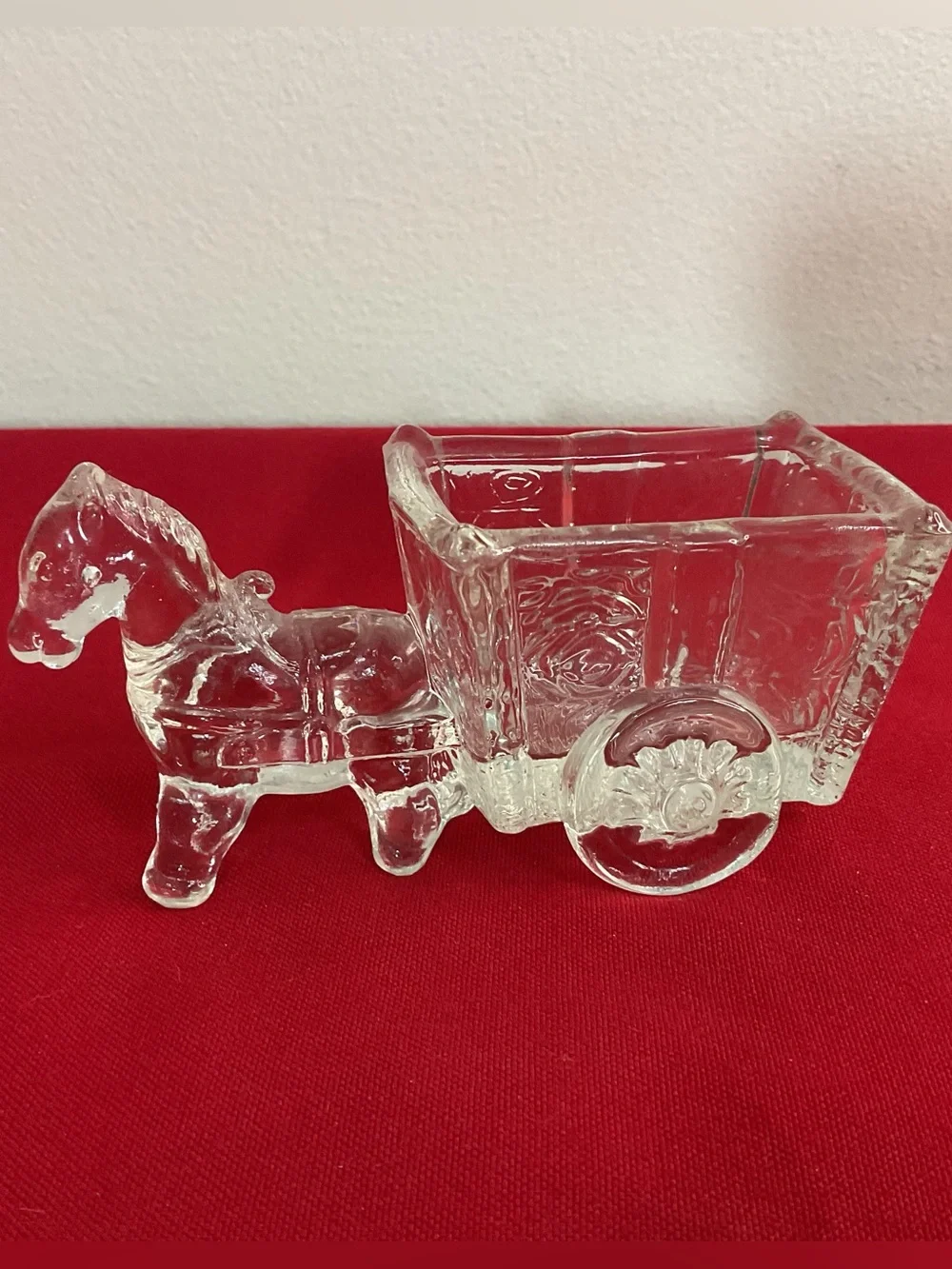 Vintage K.R. Haley Knox Glass Horse & Cart Clear Glass Candy Nut Trinket Dish